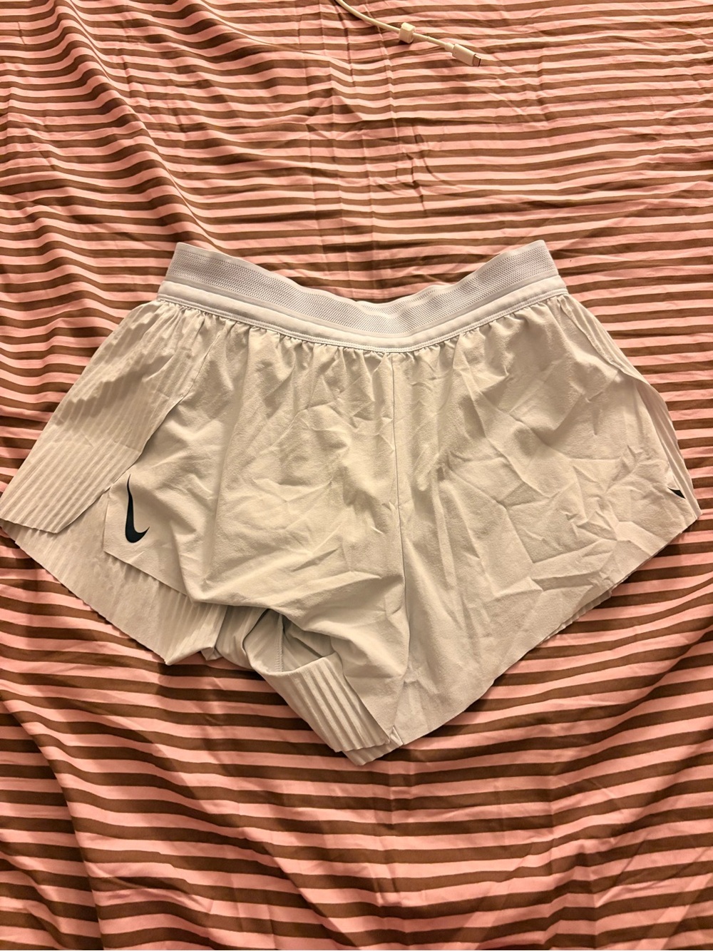 Nike White Women's Athletic Running Shorts with Black Swoosh